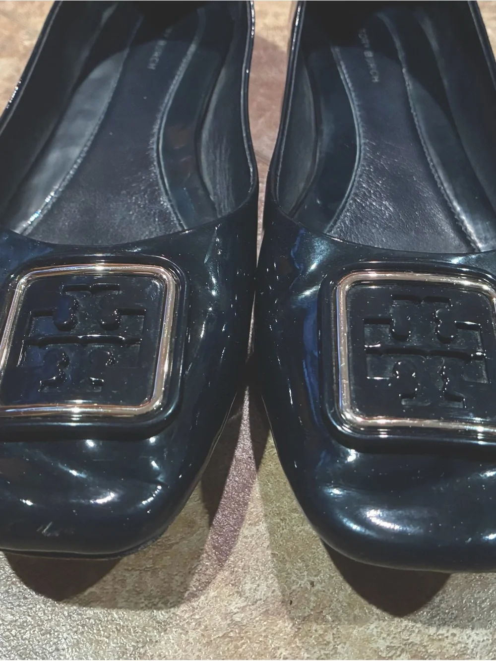 Tory Burch Black Patent Logo-Embellished Flats
